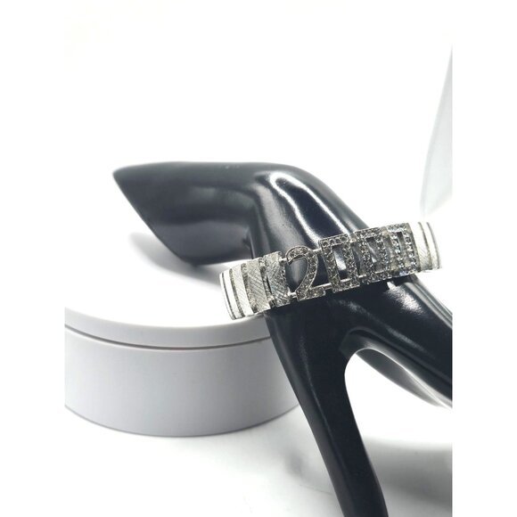 Joan Rivers Signed 2000 Y2K Cuff Bracelet Rhinestone Silver Tone Bling Bangle - Picture 6 of 7
